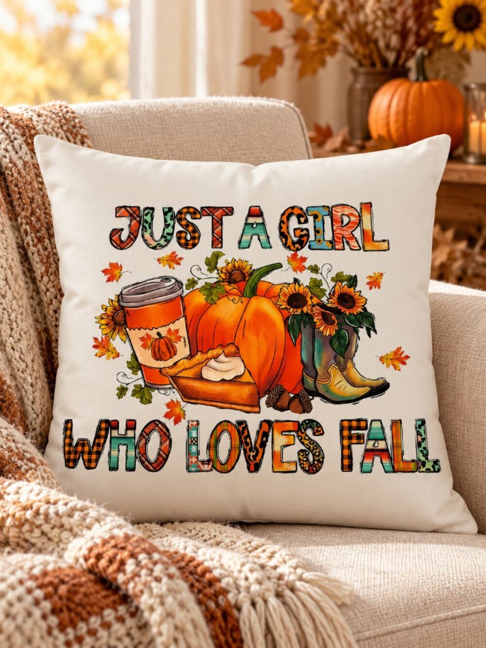 New Fall Pumpkin Spice Cushion Cover 17.5"